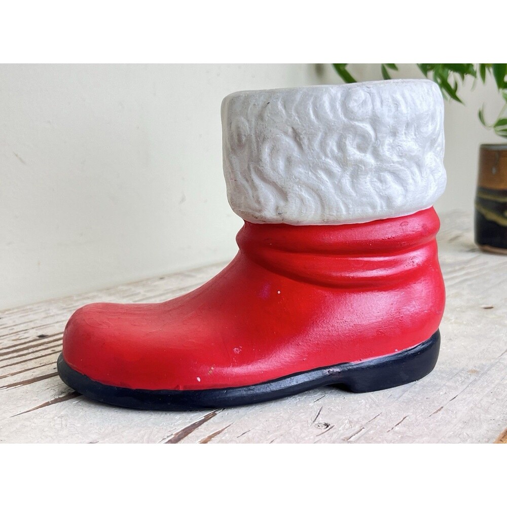 Vintage Hand Painted Ceramic Christmas Santa Boot Candy Cane Holder / Planter